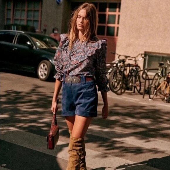 💕SEZANE💕 West Shirt Ranch Marine Multi-Color Paisley Floral Print FR 38 = US 6 - Picture 8 of 16